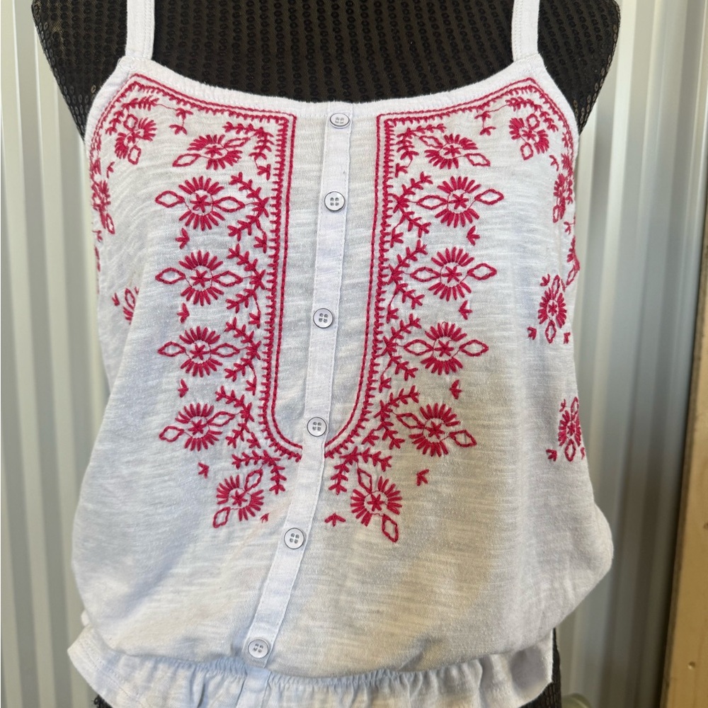 Garage White Blouse with Pink Embroidery
